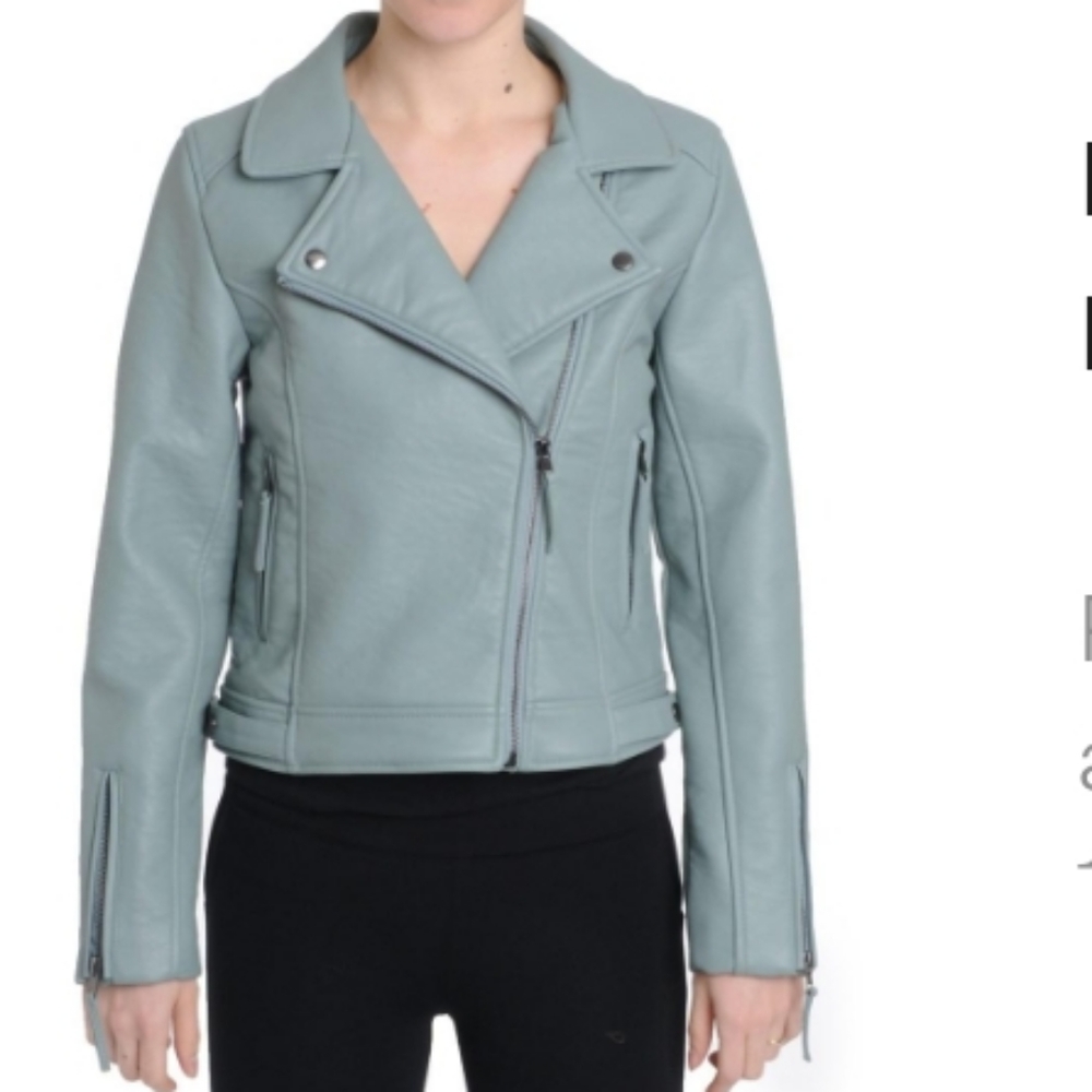Faux Leather Moto Zip Jacket NWOT Sage M